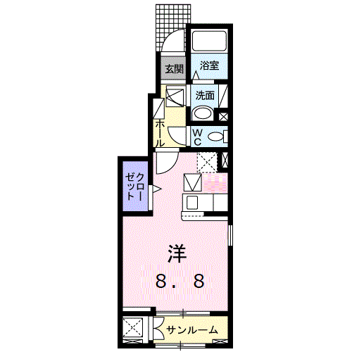 マロードB(1K/1階)の間取り写真