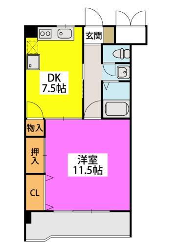 リバーサイド東櫛原(1DK/1階)の間取り写真