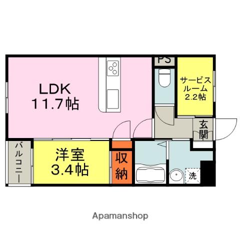 ベルオロール大善寺(1SLDK/2階)の間取り写真