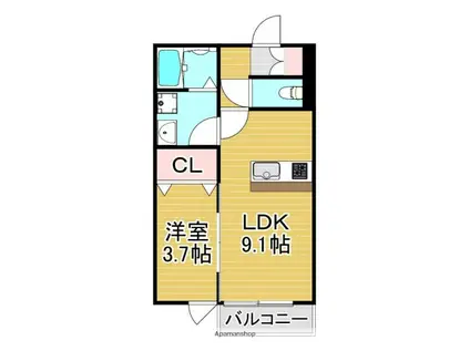 CS津福(1LDK/3階)の間取り写真