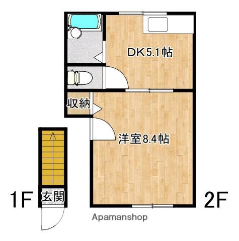 シルバー鷹(1DK/2階)の間取り写真