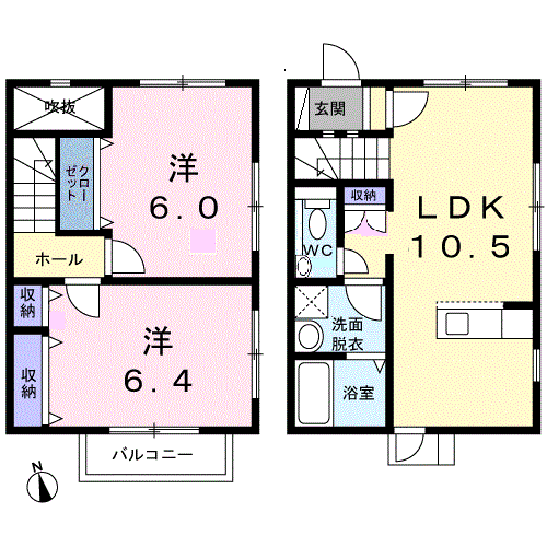 ジェイズタウンB(2LDK/1階)の間取り写真