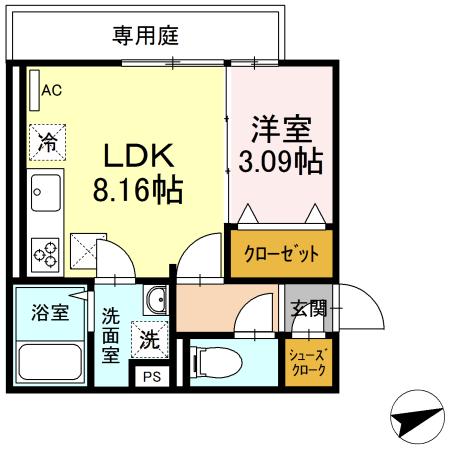 DーROOMクレスト国分(1LDK/1階)の間取り写真
