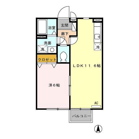 アムール上峰(1LDK/2階)の間取り写真