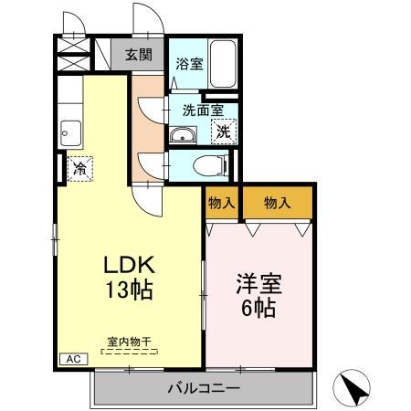 セイシェル・大山B(1LDK/3階)の間取り写真
