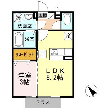 シュティッヒパルメ(1DK/1階)の間取り写真