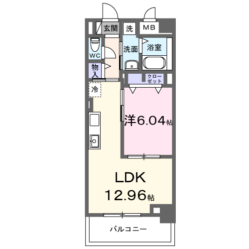 メルベージュ久留米(1LDK/6階)の間取り写真