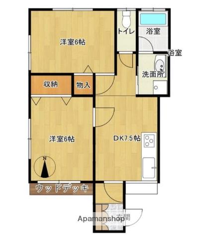 カームハウス(2DK/1階)の間取り写真