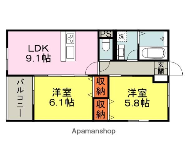 LEAF津福駅南(2LDK/1階)の間取り写真