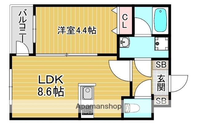 西鉄天神大牟田線 西鉄久留米駅 徒歩13分 5階建 新築(1LDK/2階)の間取り写真