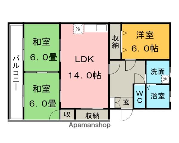エスぺランクレール長門石(3LDK/1階)の間取り写真