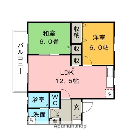 エステート津福(2LDK/2階)の間取り写真