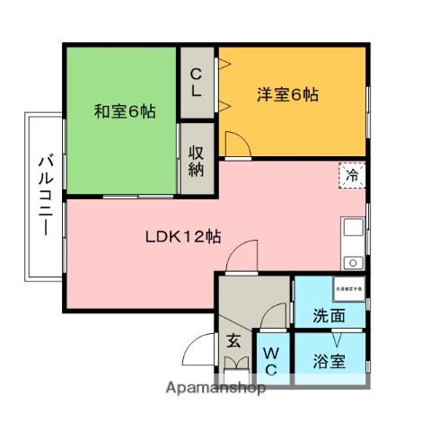 アーバンライフ津福(2LDK/1階)の間取り写真