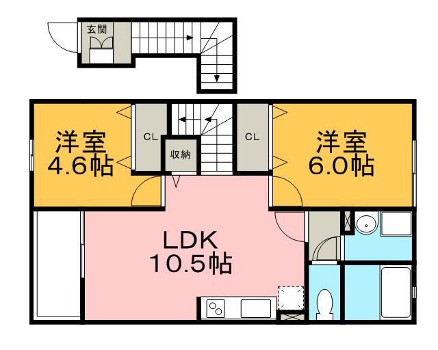 プロスペールⅢ(2LDK/2階)の間取り写真