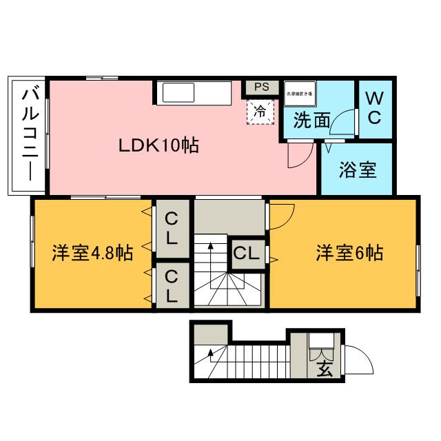 メゾン・ド・ボヌール(2LDK/2階)の間取り写真