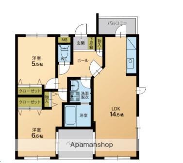 ドルフ姪浜(2LDK/3階)の間取り写真