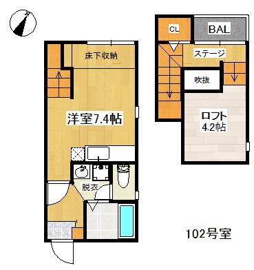 MAISONETIC GENKAI Ⅱ(ワンルーム/1階)の間取り写真