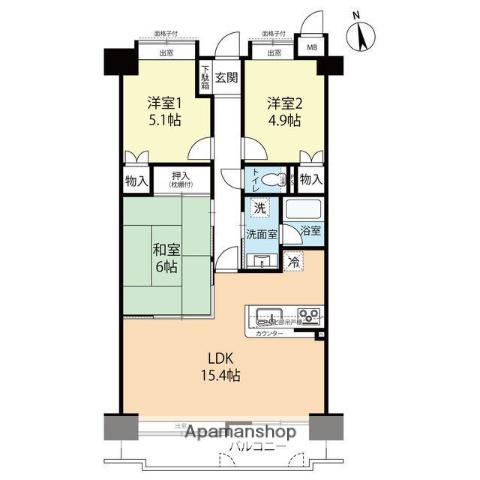 エンゼルマリナコート姪浜弐番館(3LDK/4階)の間取り写真