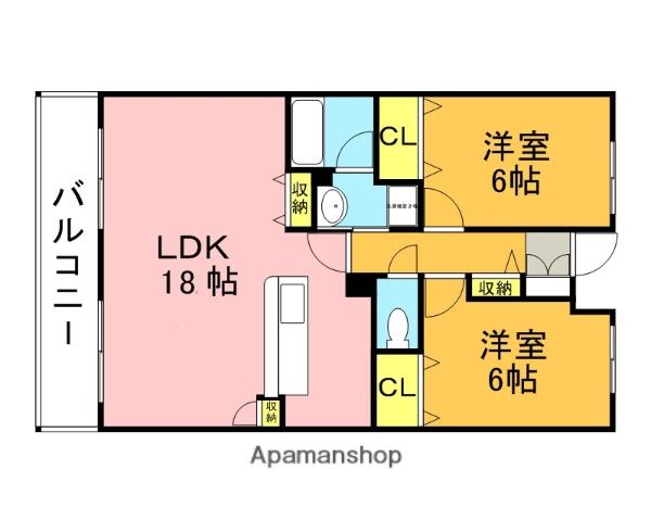 インペリアル大賀(2LDK/6階)の間取り写真