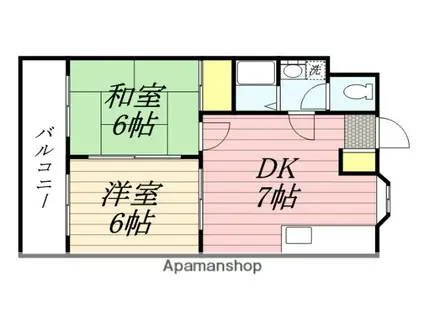 コンドミニアム周船寺(2DK/4階)の間取り写真