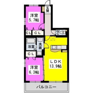 エスターテ今宿(2LDK/5階)の間取り写真