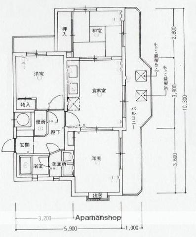 ロワールマンション上山門Ⅱ(3DK/3階)の間取り写真