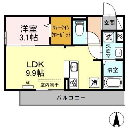 フェリス横浜(1LDK/2階)の間取り写真