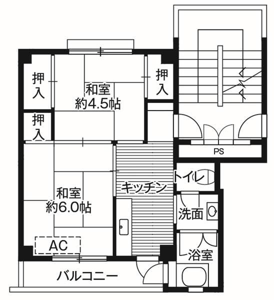 ビレッジハウス米田 2号棟(2K/3階)の間取り写真
