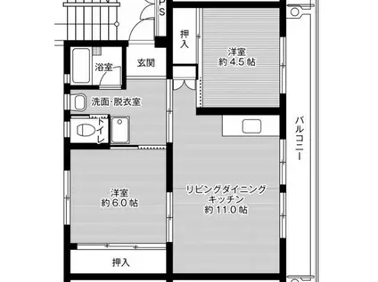 ビレッジハウス本城 2号棟(2LDK/1階)の間取り写真