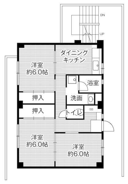 ビレッジハウス津2号棟(3DK/4階)の間取り写真