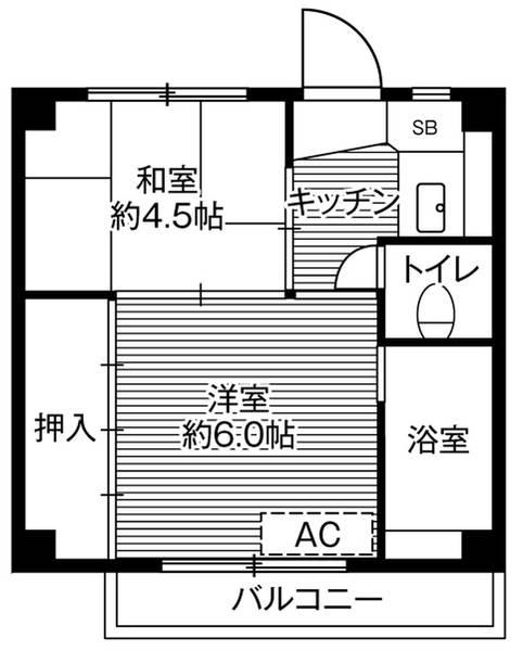 ビレッジハウス新井田3号棟(2K/4階)の間取り写真