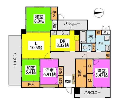 ウイング福重(4LDK/1階)の間取り写真