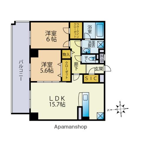 コンチネンタル(2LDK/4階)の間取り写真
