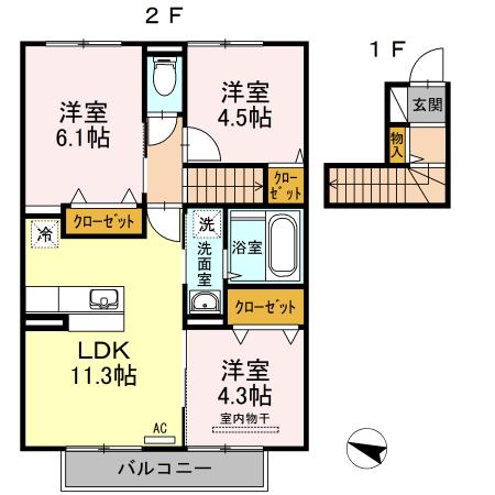 セジュール KOGAⅢ A棟(3LDK/2階)の間取り写真