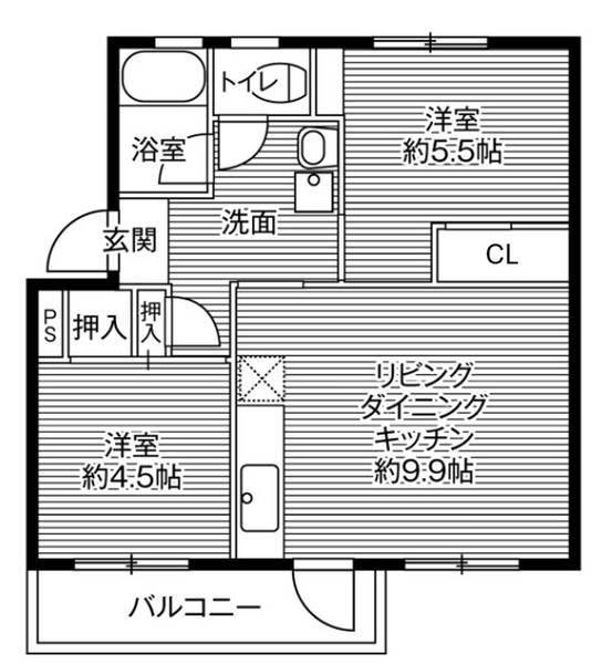 ビレッジハウス鳴滝22号棟(2LDK/3階)の間取り写真