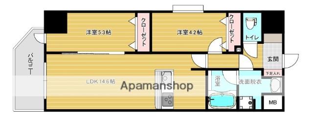 リファレンスリバービュー室見(2LDK/3階)の間取り写真