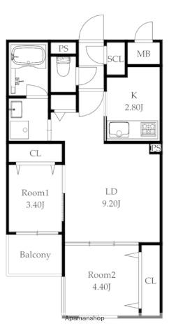 MODERN PALAZZO姪浜Ⅱ(2LDK/1階)の間取り写真