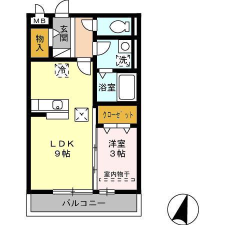 ラ・ポルテ今宿(1LDK/1階)の間取り写真