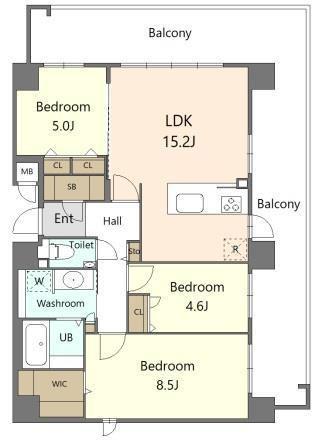 S-RESIDENCE百道AUREATE(3LDK/4階)の間取り写真