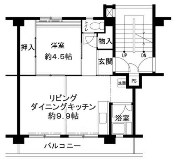 ビレッジハウス鳴滝11号棟(1LDK/4階)の間取り写真
