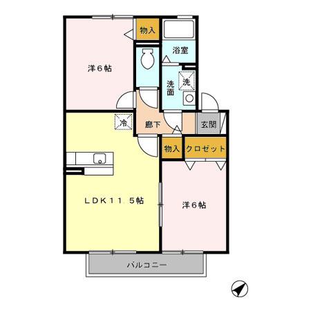 サンマリアン南風A(2LDK/2階)の間取り写真