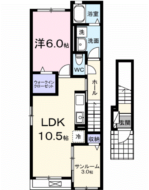 ヒューマンガーデン アンヴェル(1LDK/2階)の間取り写真