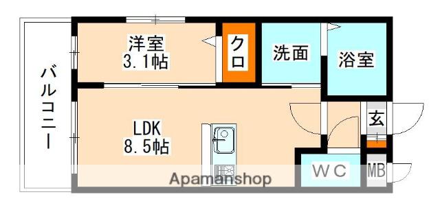 トラストビル前原北(1LDK/3階)の間取り写真