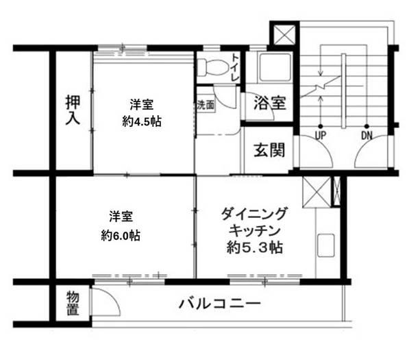 ビレッジハウス鳴滝33号棟(2DK/2階)の間取り写真
