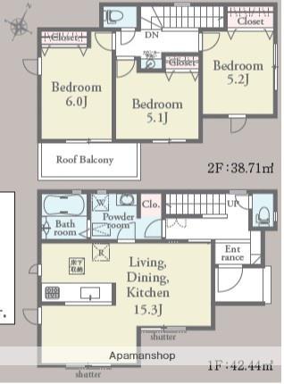 福岡市七隈線 橋本駅(福岡) 徒歩24分 2階建 築1年(3LDK)の間取り写真