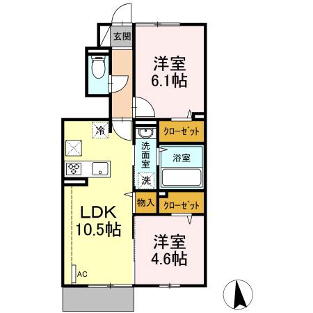エピナール21 B棟(2LDK/1階)の間取り写真