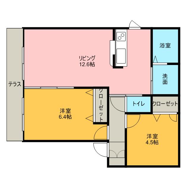 グランシャリオA棟(2LDK/2階)の間取り写真