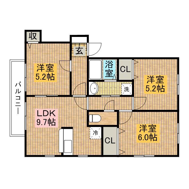 シャン・フルール(3LDK/2階)の間取り写真