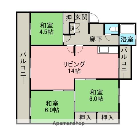 室見団地18棟(2LDK/4階)の間取り写真
