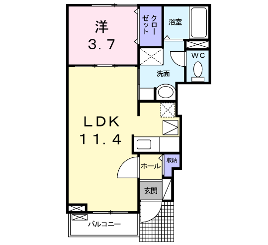 メゾン・ド・プチ・フルールⅡ(1LDK/1階)の間取り写真